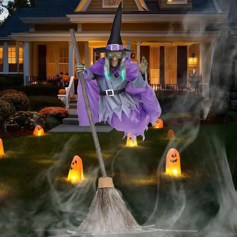 Flying Witch Halloween Decoration | Halloween Props with Terrifying Sounds | Garden Lawn Halloween Decoration | Creepy Witch Prop