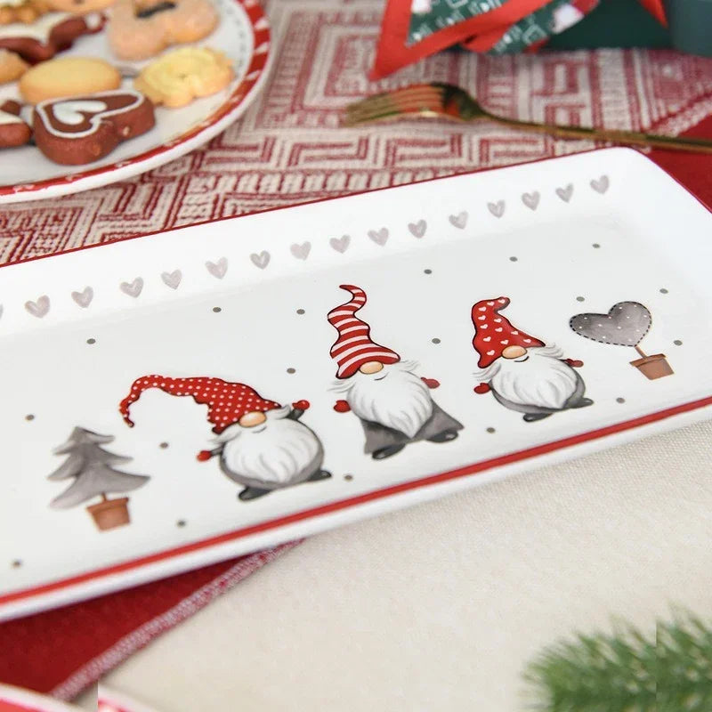 Rectangular Ceramic Dinner Plate Christmas Plate Santa Claus Pattern Afternoon Tea Dessert Tray Kitchen Steak Plate Tableware 