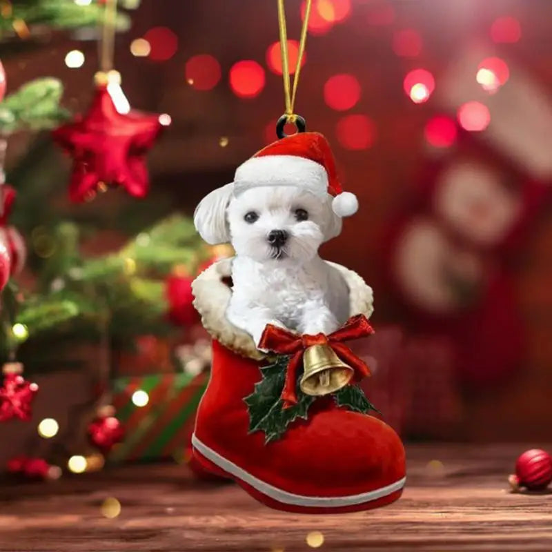 Cute Dog Christmas Tree Pendants 2D Acrylic Christmas Ornaments Hanging Decorations for Car Door Window Xmas Gifts New Year 2024 