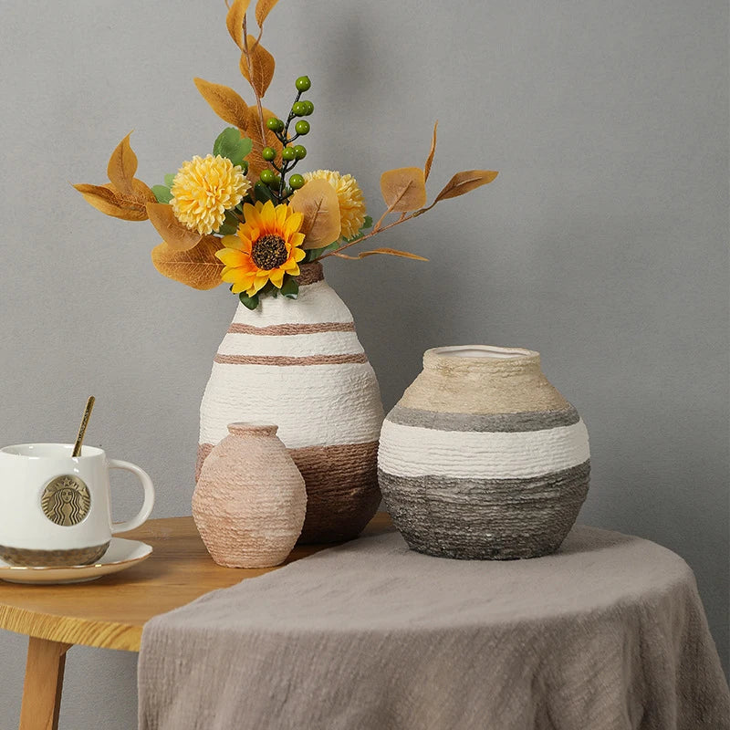 Ceramic Flower Vase Rustic Textured Modern Farmhouse Boho Vase for Pampas Grass Flowers Shelf Table Living Room Home Decoration 