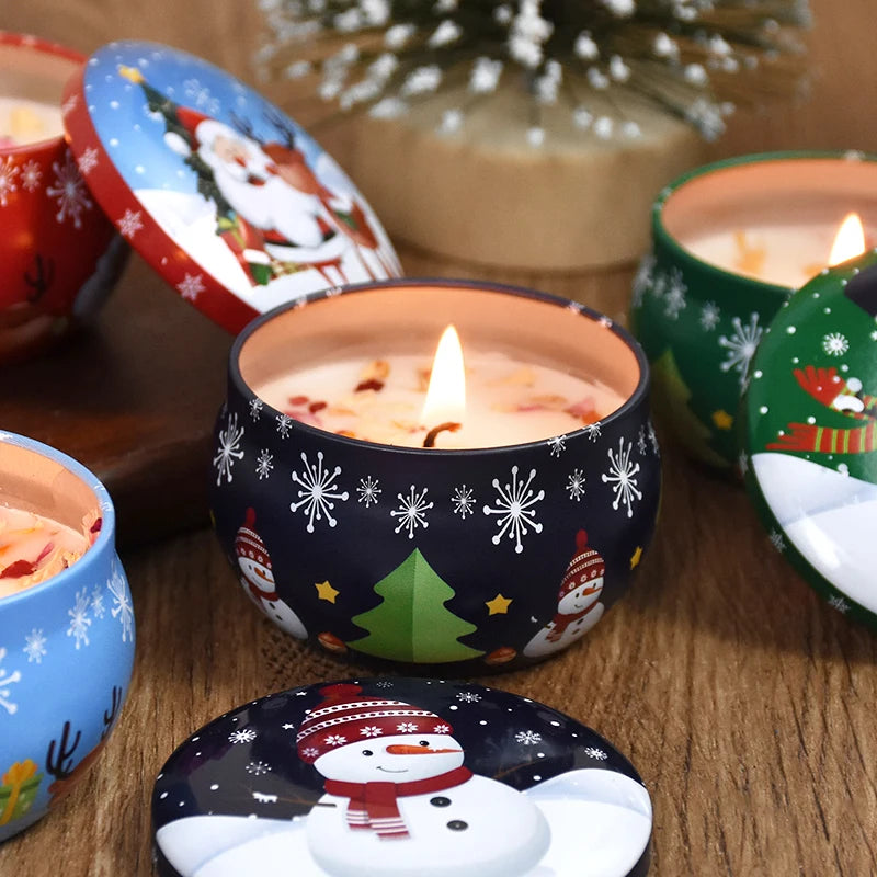 1Pc Christmas Aromatherapy Candle Jars Round Tinplate Scented Candle Xmas New Year Party Home Decor Navidad Gift 2024