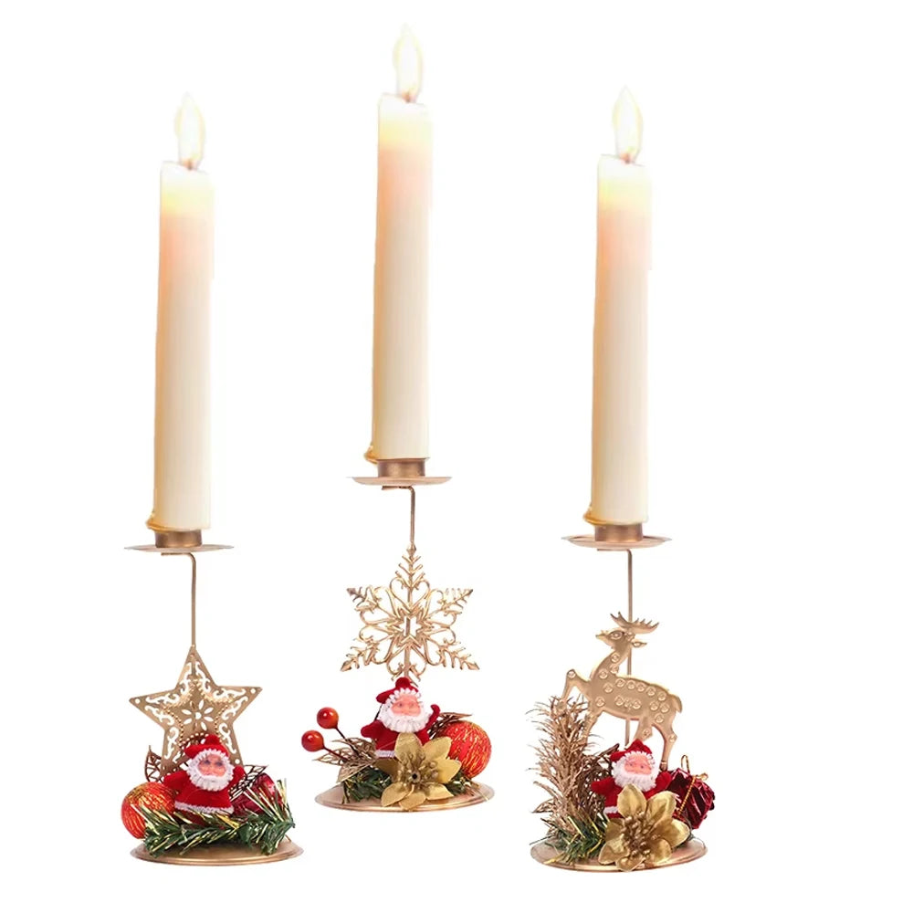 Christmas Candle Holder with Pinecone Berry Candle Wreath Iron Candlestick Xmas Home Table Centerpiece Christmas Decorations