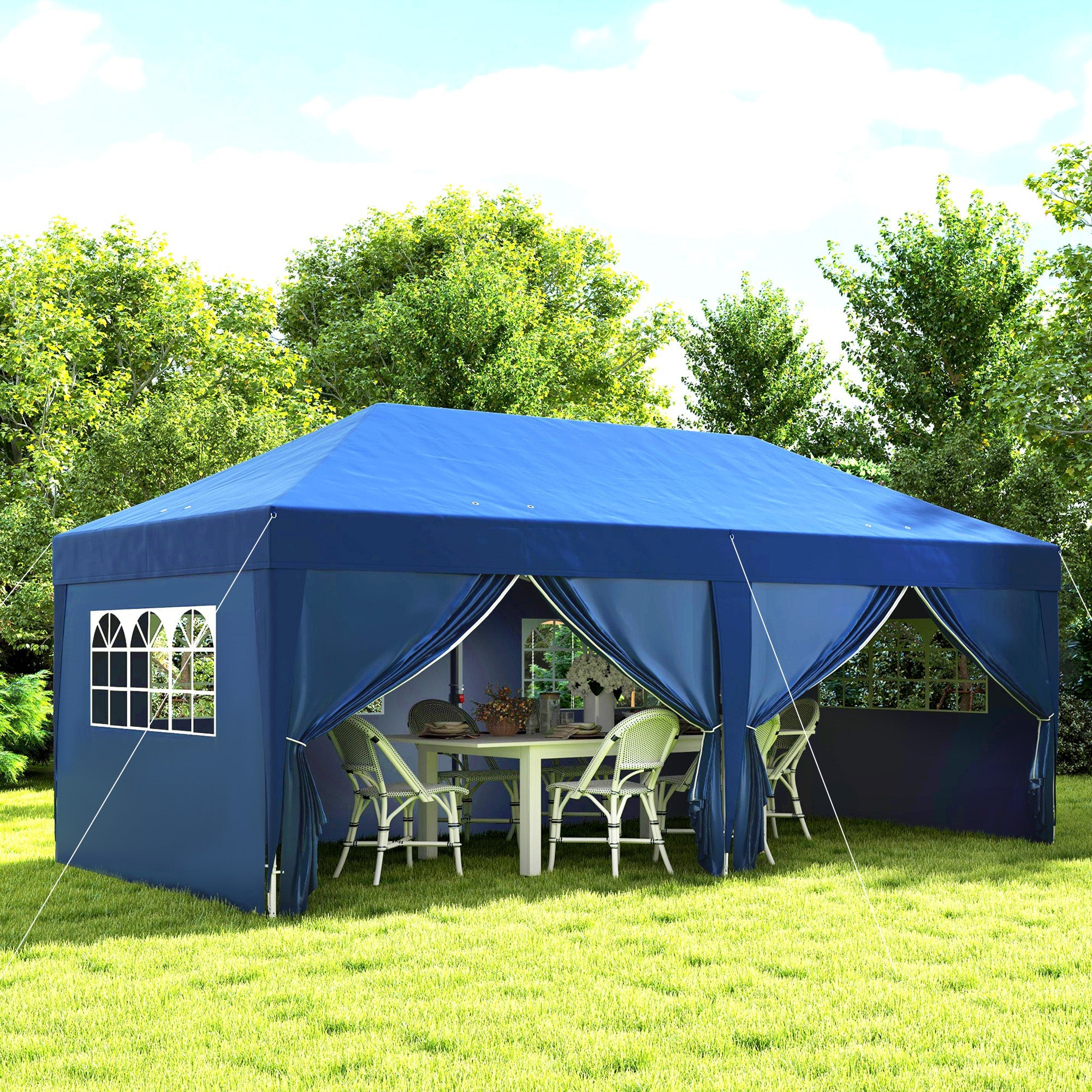 Outsunny 10' x 20' Pop Up Canopy Tent Outdoor Portable Easy Up Party Tent Garden Shade Shelter with Walls Carrying Bag, Blue 