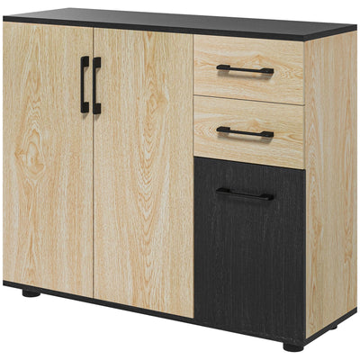 HOMCOM Contemporary Chic Storage: Freestanding Sideboard Cabinet, 3 Doors, 2 Drawers, Adjustable Shelf, Walnut Black Finish 