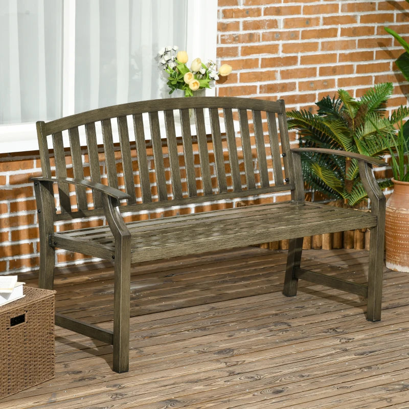 Outdoor Garden Bench, Metal Bench, Wood Look Slatted Frame Furniture for Patio, Park, Porch, Lawn, Yard, Deck, Black