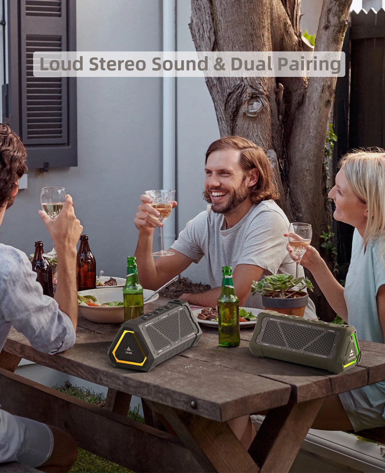 MLOVE P3 Outdoor Bluetooth Speaker - 40W Output, Bluetooth 5.3, Stereo Sound, IPX7 Waterproof, Micro SD Card, RGB Light