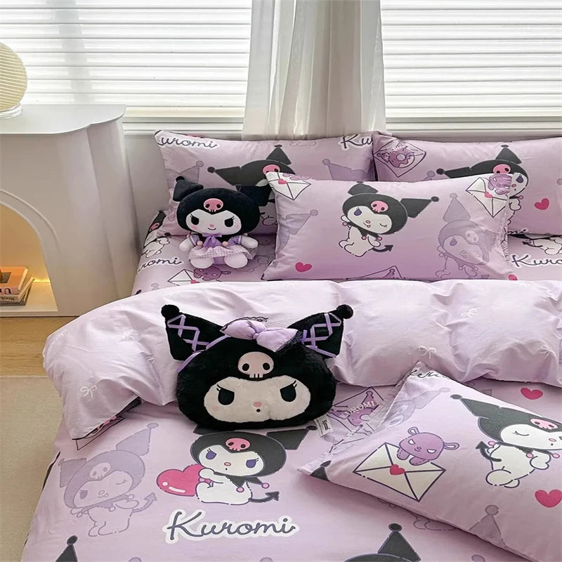 Kawaii My Melody, Kuromi, and Cinnamoroll Bedding Set - Cute Cartoon Duvet Cover and Pillowcase for Home and Dorm Room Decor 