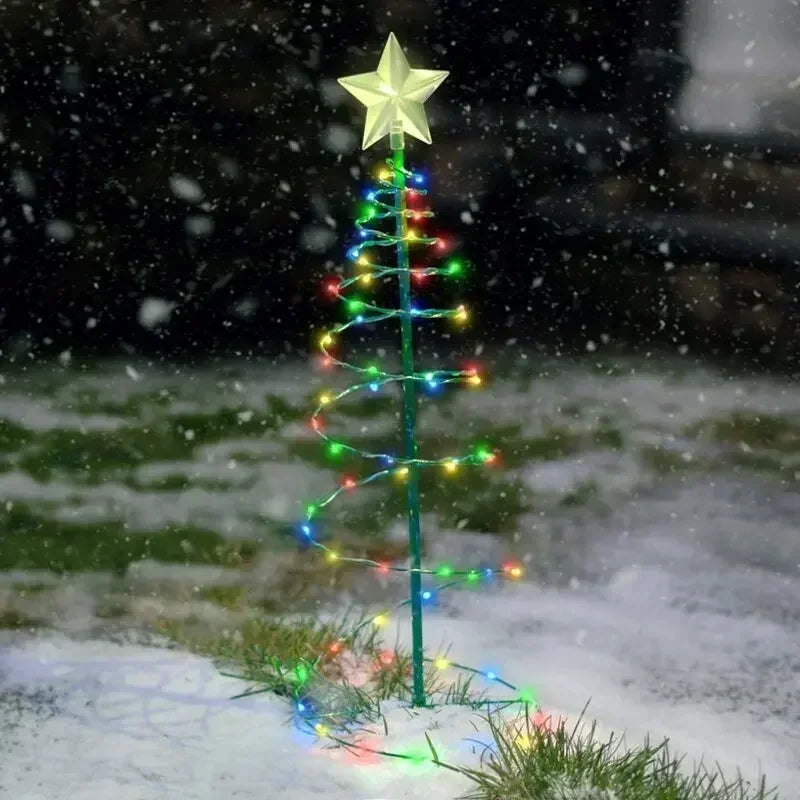 Solar Christmas Tree Light Outdoor Garden Stand Garden LED Ground Lamp String Saterproof IP65 Star Lantern Decorative Light