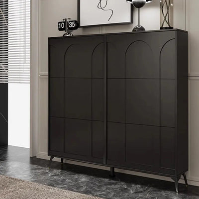 Porte Chaussures Sleek Shoe Cabinet - Multilayer Space-Saving Minimalist Shoe Rack, Black 