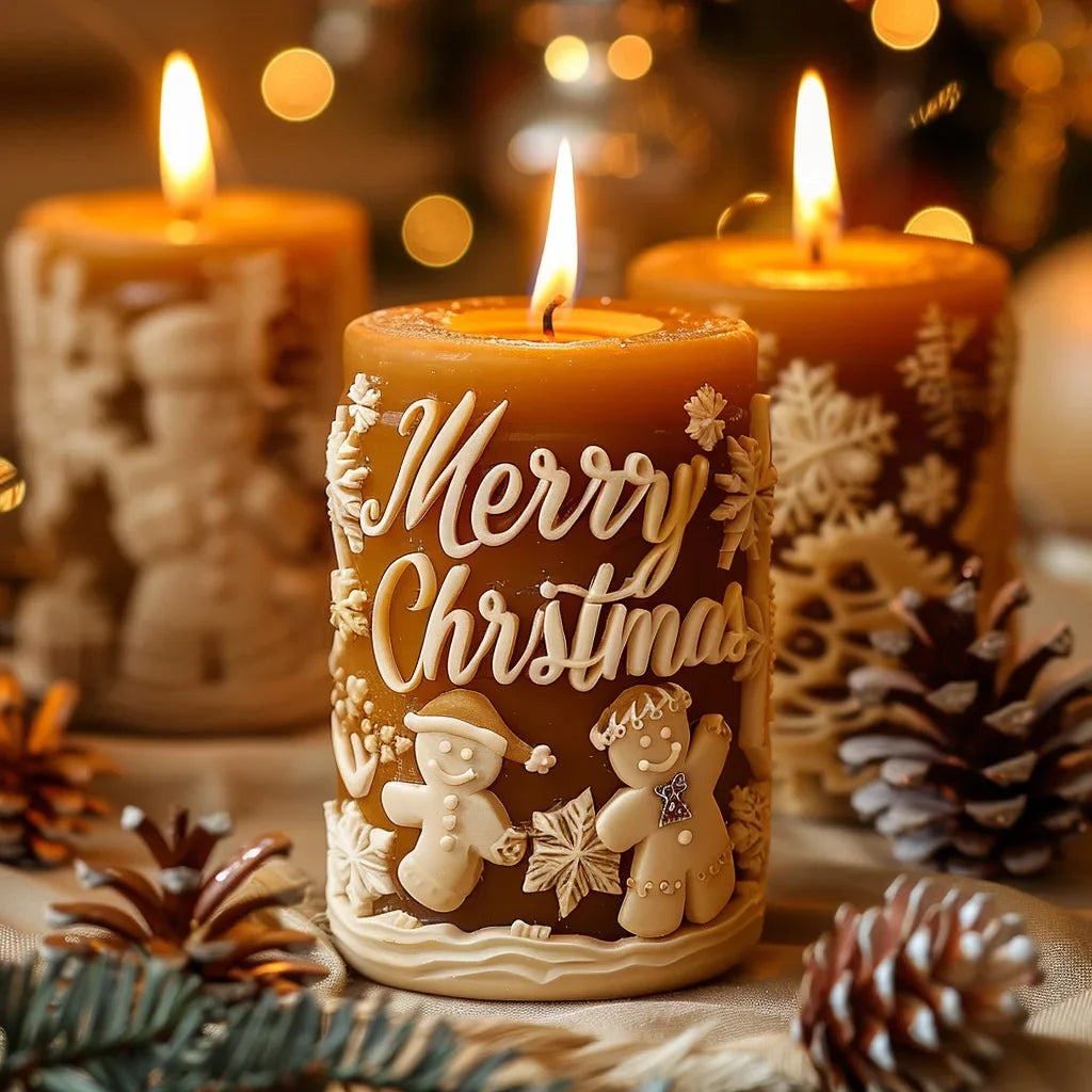 3D Christmas Tree Elk Relief Cylinder Candle Silicone Mold Merry Christmas Letter Snowflake Cylinder Candle Molds Christmas Gift