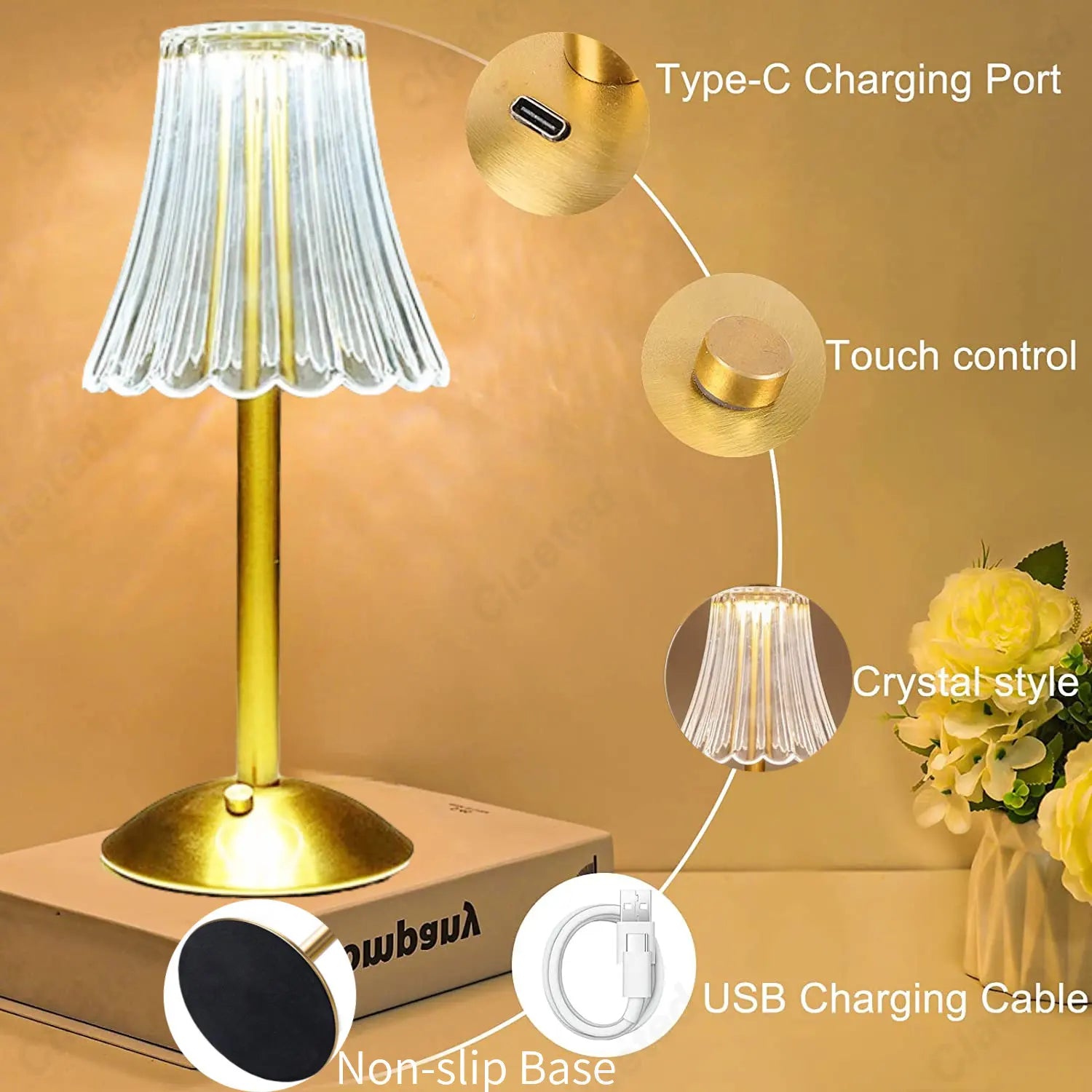 Bar Touch Table Lamp – Rechargeable Wireless Desk Lamp, Portable Bedroom Night Light, LED Decor for Coffee Shop, Hotel, Restaurant 