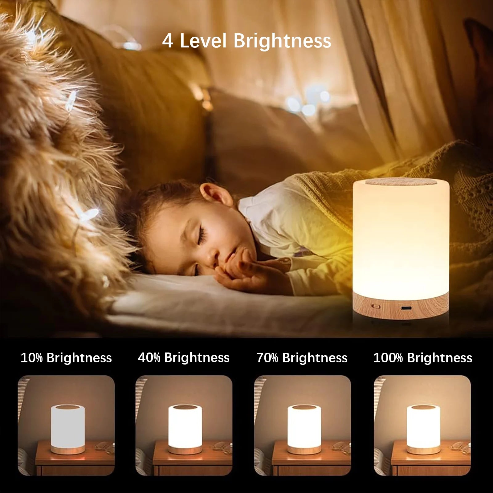 Smart LED Night Light - Portable USB Rechargeable Bedside Table Lamp for Kids' Bedroom and Camping