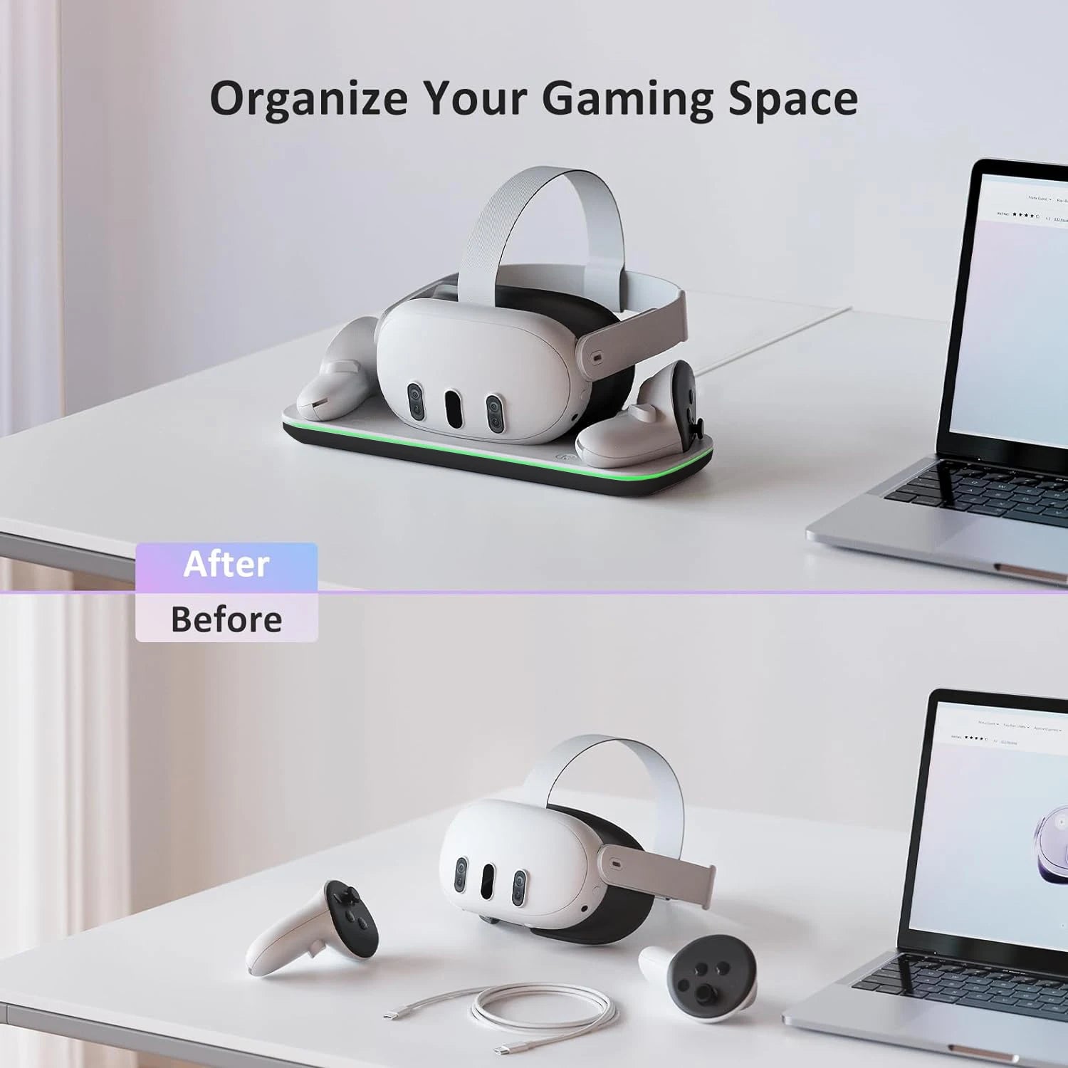 NexiGo Charging Dock for Meta Quest 3 - VR Charging Station with LED Light for Oculus Quest 3