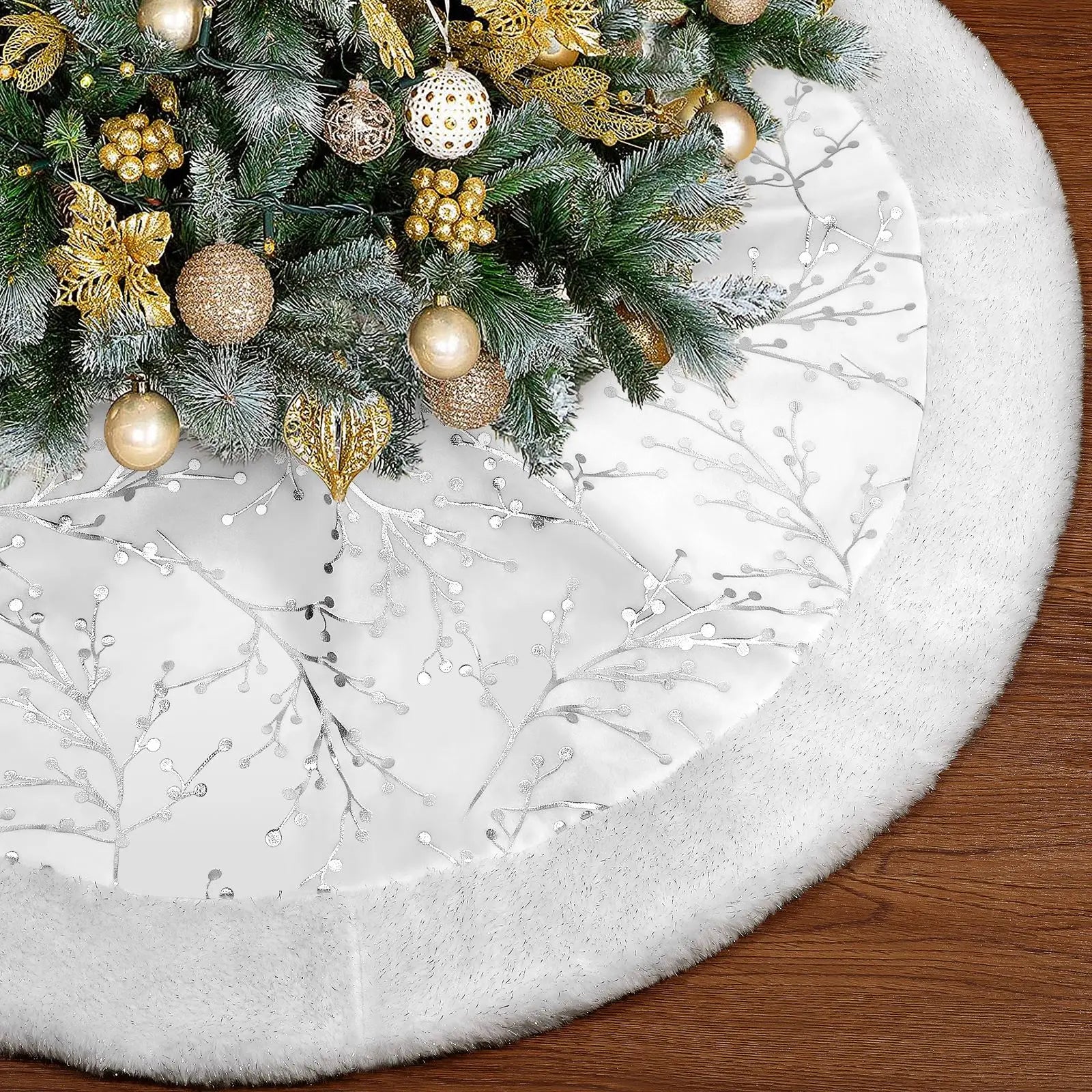 90cm Christmas Tree Skirt White Plush Faux Fur Floor Mat Carpet New Year Navidad Christmas Tree Decoration 