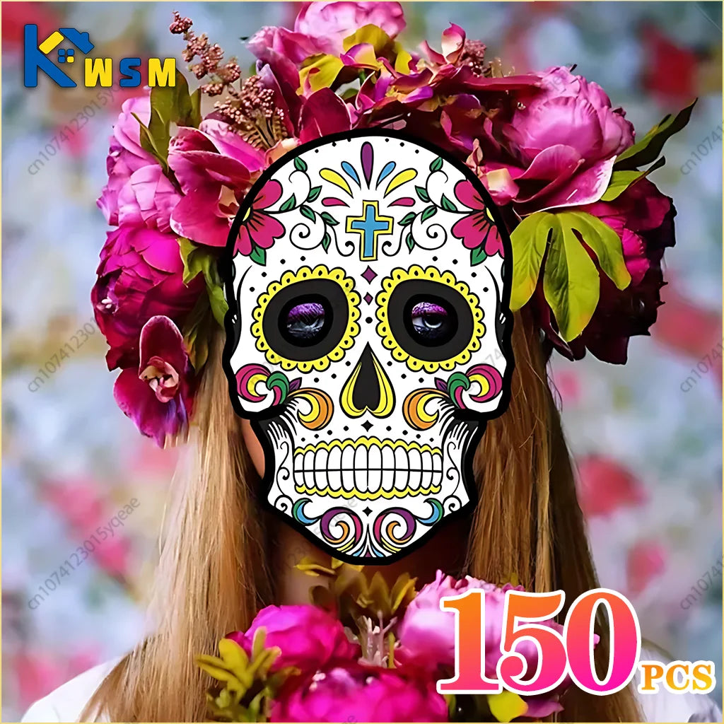 Mexican Day of The Dead Masks Diy Skull Mask Halloween Party Masquerade Paper Skeleton Ghost Face Masks Halloween Decorationv