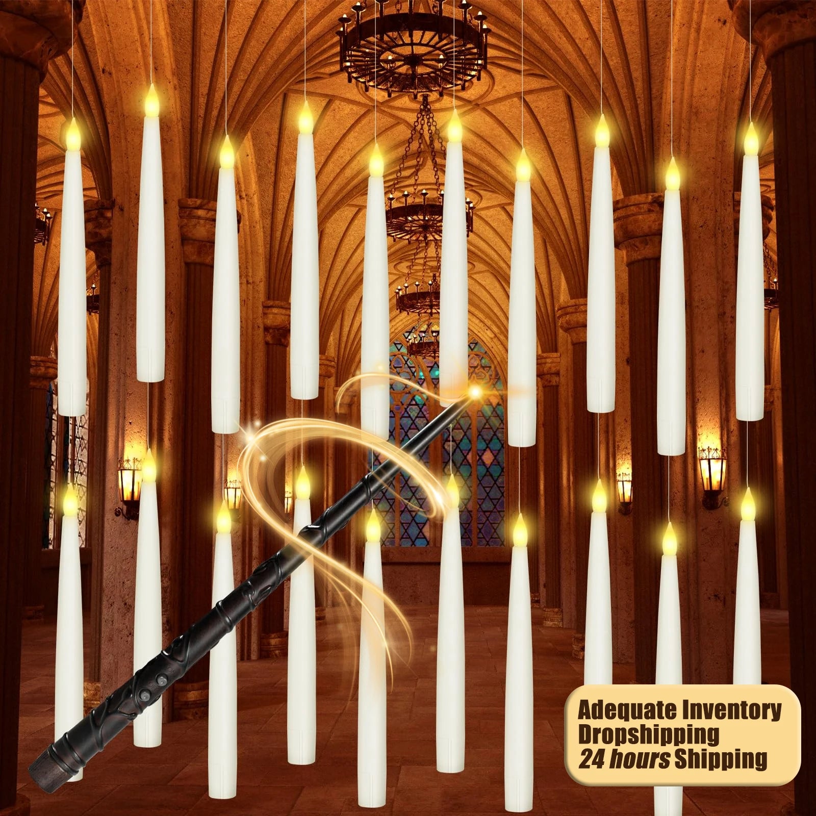 10-200Pcs Floating Candles with Magic Wand Flickering Warm Light LED Flameless Candle Taper Candles for Christmas/Wedding/Party 