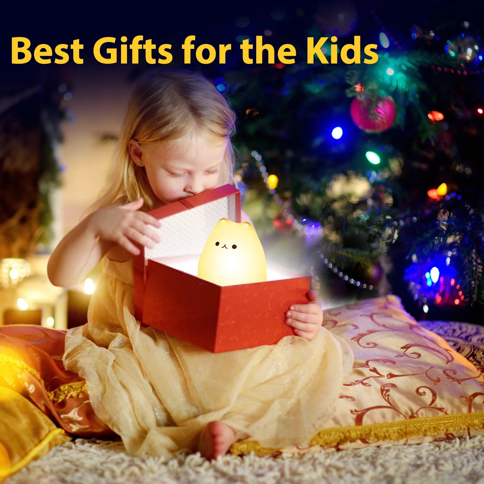 Mini Kawaii Cat Night Lamp - 7-Color Touch-Activated, Color-Changing Bedside Nightlight for Children 