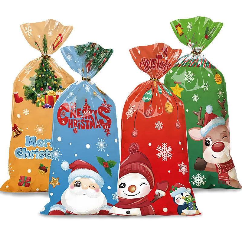 50pcs Santa Claus Snowman Mixed Candy Bags Plastic Gift Bag Merry Christmas 2024 Home Decor For Christmas New Year Party