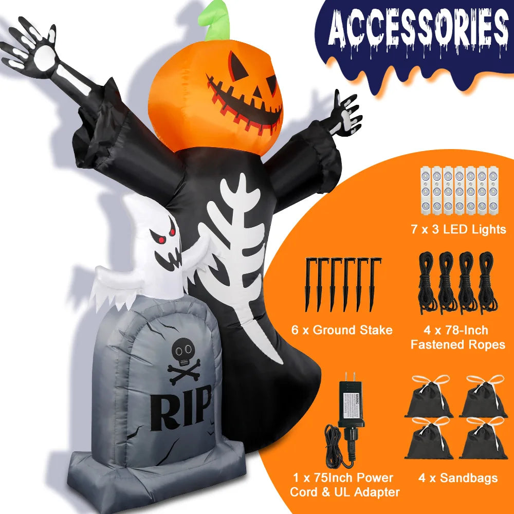 Halloween Inflatable Pumpkin Skeleton Tombstone Ghost Outdoor Haunted House Yard Scary Prop Party Holiday Decoration