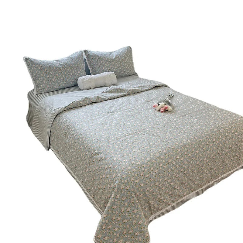 Pure Cotton Summer Cooling Duvet Four-Piece Set - Lace Soybean Fiber Airable Cover 