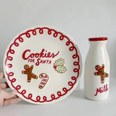 Christmas Ceramic Plate Girl Gift Cartoon Elk Gingerbread Man Creative Mug Cake Dessert Inventory Heart Plate Tableware 