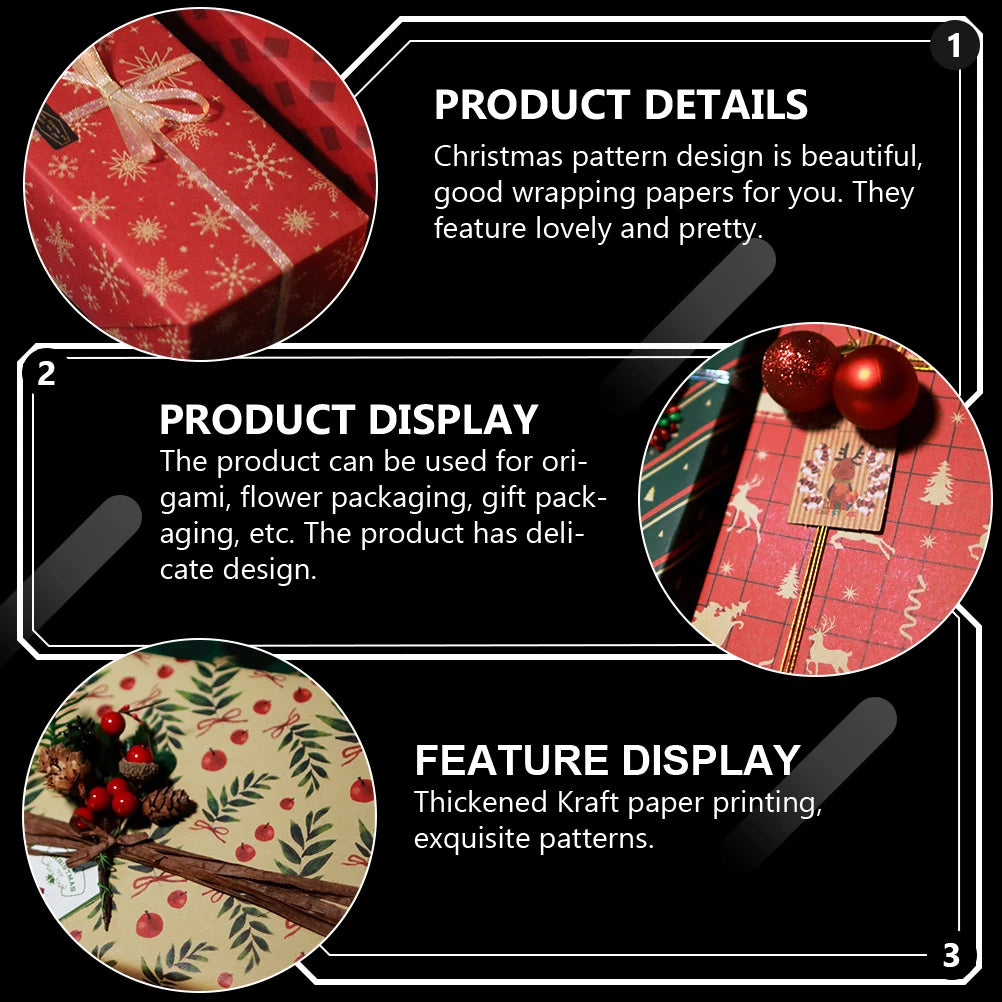 8Pcs Christmas Wrapping Paper DIY Craft Supplies Stripe Gift Yellow Kraft Xmas Present Wrapping Home Festive Party Decoration 