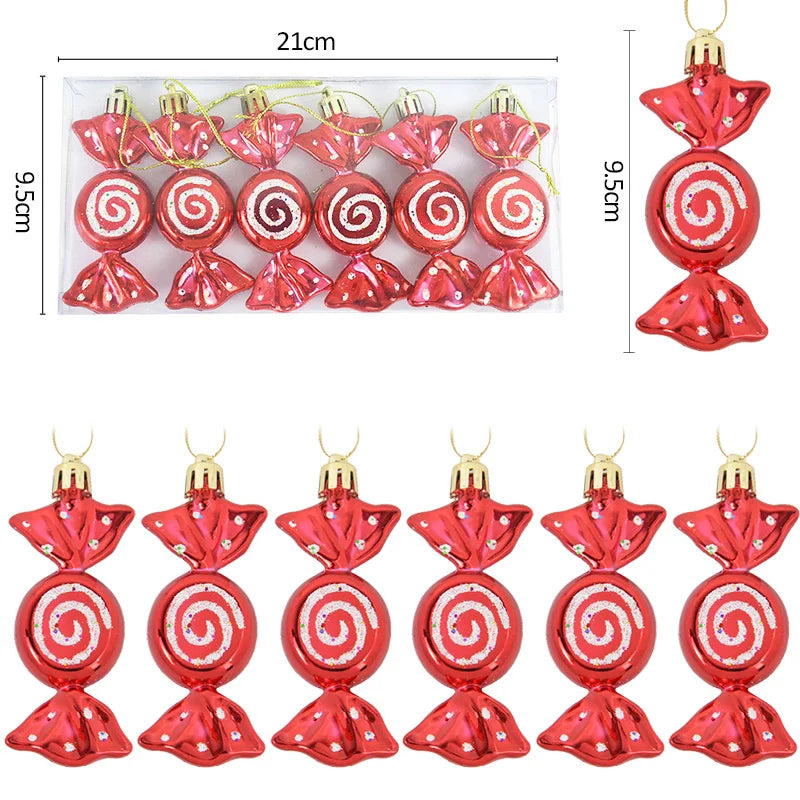 6pcs/box Christmas Candy Pendant Xmas Tree Hanging Ornaments Christmas Decorations For Home 2023 Navidad Noel New Year Kids Gift