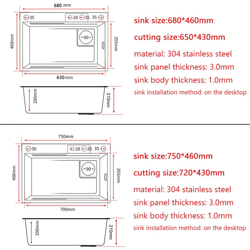 Gun Grey Kitchen Sink with Waterfall Faucet - Nano 304 Stainless Steel, Dark Gray, Topmount Single Bowl with Chopping Board