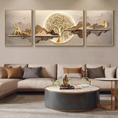 Modern Luxury Living Room Decoration Painting Wealth Tree Landscape Painting Wall Art Decoration Home Decor Frameless 3 Pcs/set 