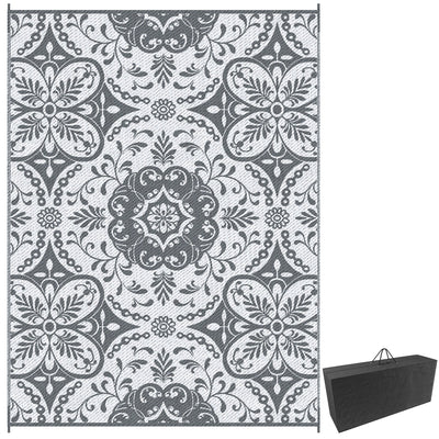 Outsunny 9' x 12' Portable Outdoor Rug Reversible Waterproof Mat with Carry Bag for RV Backyard Deck Grey 