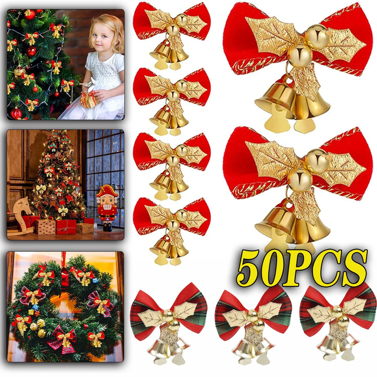 Bow Tie Hangings Christmas Bells Bow Christmas Tree Garland Decoration Accessories Christmas Decoration Wedding Party Decoration