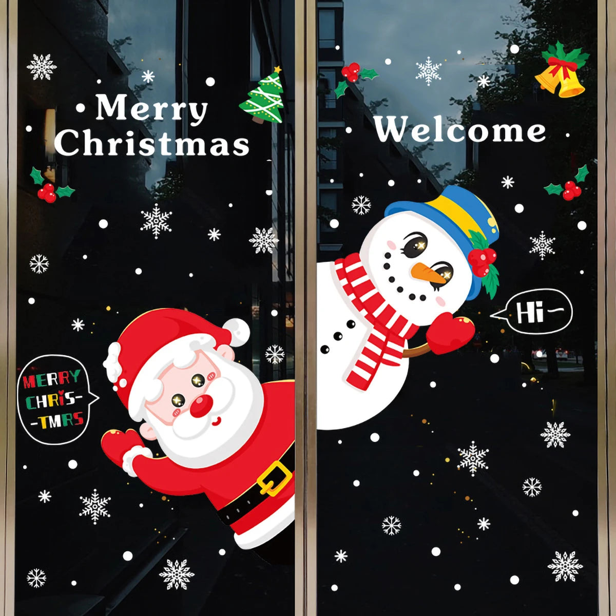 Christmas Window Stickers Santa Claus Elk Merry Christmas Decoration For Home Xmas 2022 Navidad Kerst Gift Happy New Year 2023 