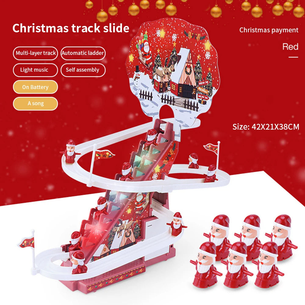 Electric Climbing Ladder Santa Claus Doll Kids Music Toys Rail Slide Christmas Ornament Decoration Home Decor 2024 New Year Gift