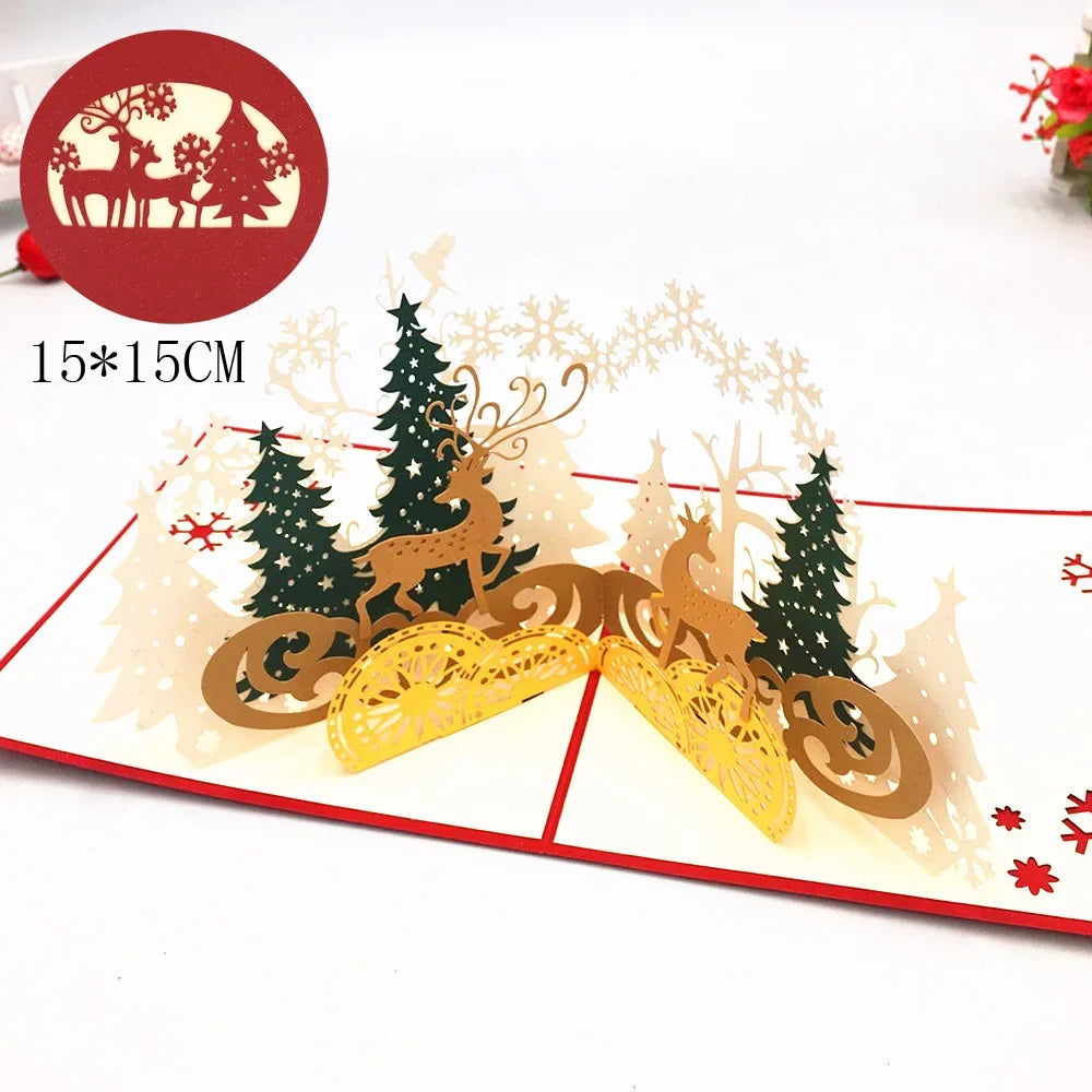 New Original 3D Pop UP Santa Cards Marry Christmas Greeting Card Party Invitations Gifts New Year Gift Card Anniversary Postcard 