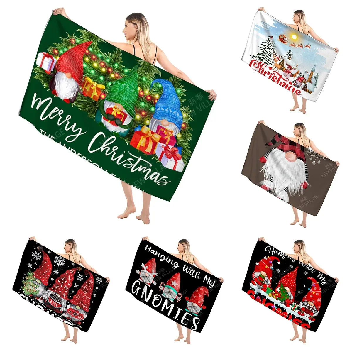 Christmas Pattern Bathroom Adult Soft Bath Towel Sauna Large Beach Towel Fitness Towel Hotel Women's Shower Quick Drying 