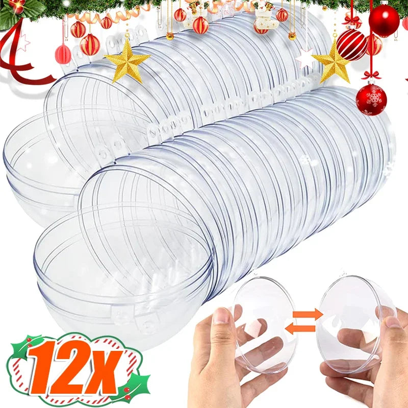 1/12Pcs DIY Hollow Balls Christmas Plastic Transparent Fillable Bauble Xmas Tree Hanging Ornaments Home Party Gifts Box Decor 