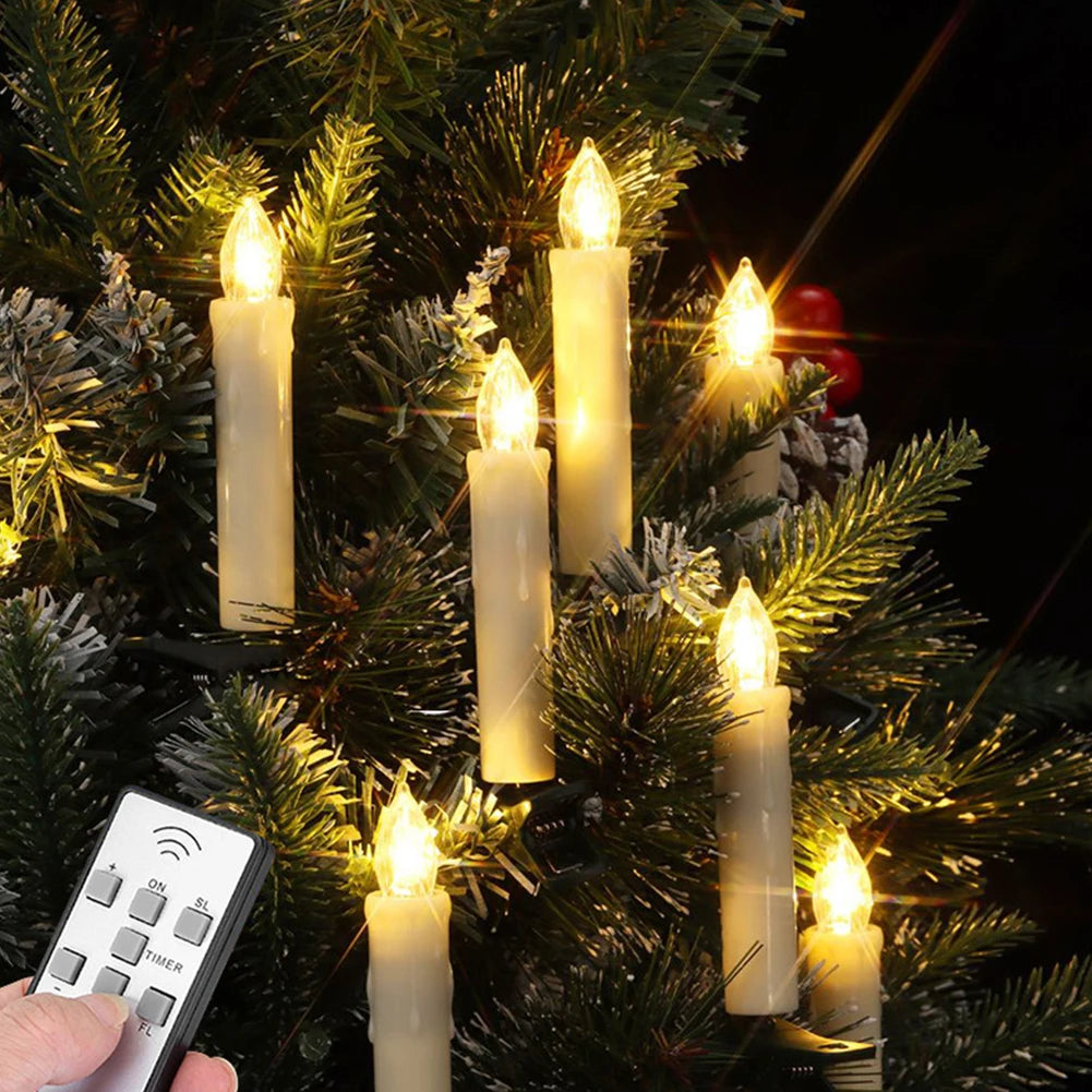 10PCS Flameless LED Candles Battery With Timer Remote Battery Operated Christmas Tree Candles with Clips for Stick Candlestick 