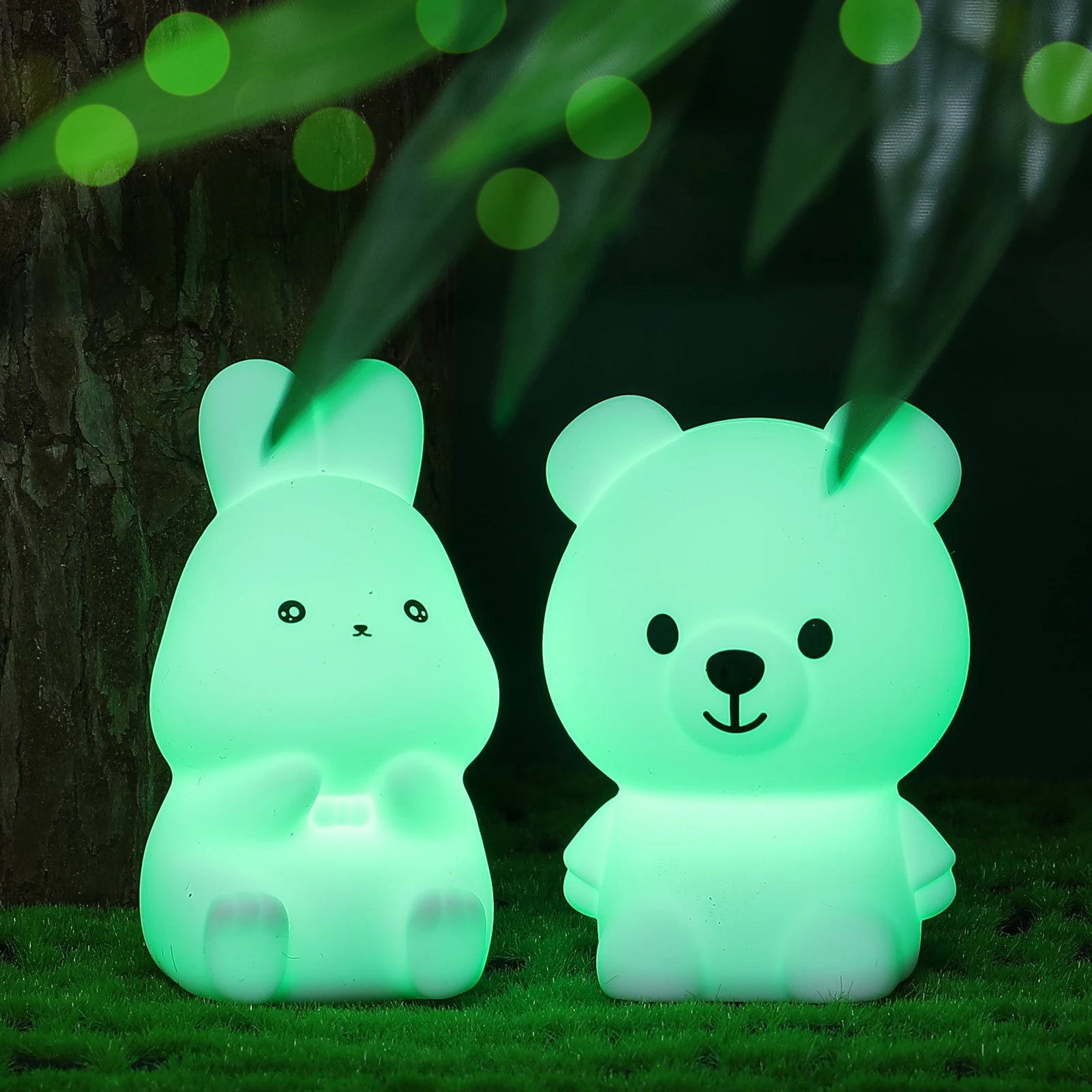 Children's Night Light – Cute Rabbit and Bear Mini Soft Silicone Lamp, Colorful Battery-Powered Desktop Decor, Kid's Christmas Gift 