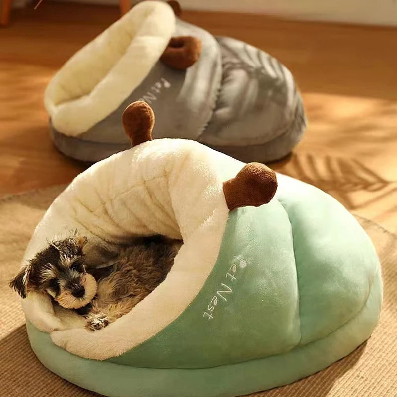 MADDEN Warm Small Dog Kennel Bed Breathable Dog House Cute Slippers Shaped Dog Bed Cat Sleep Bag Foldable Washable Pet House 