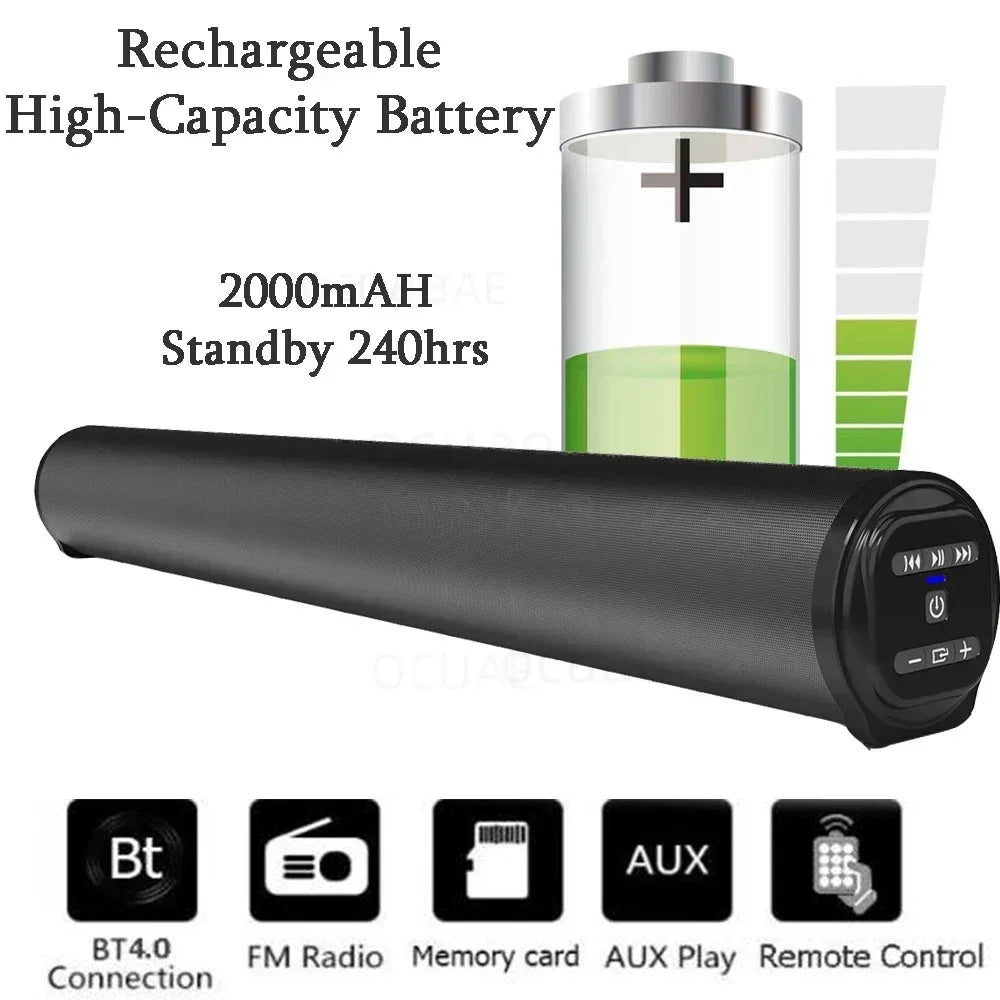 Portable Super Powerful Sound Bar - Wireless Bluetooth Speaker with Surround Stereo, Subwoofer, FM Radio 