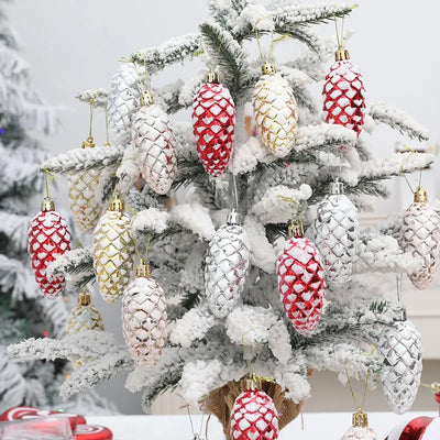 5Pcs Christmas Painted Pine Cone Balls Hanging Pendants Merry Christmas Tree Decoration for Home Xmas Ornament Gift Navidad 2024 