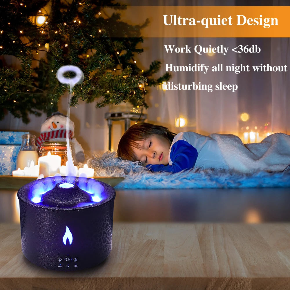 Volcano Fire Flame Air Humidifier & Aroma Diffuser – Essential Oil with Remote Control, Jellyfish Design for Home Fragrance and Mist Making