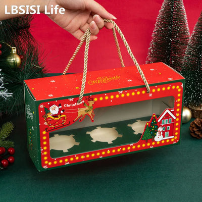 LBSISI Life-Christmas Cupcake Boxes Xmas New Year Family Party Santa Decor Pastry Mousse Cake Pudding Packaging Favor Christmas 