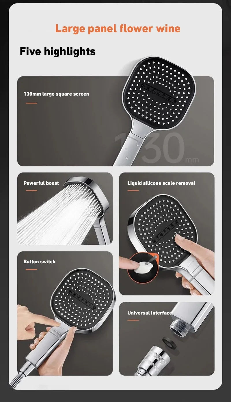 Xiaomi 13cm Large Panel Shower Head 3 Modes Adjustable High Pressure Massage Shower Head Filter Element Bathroom Accessories