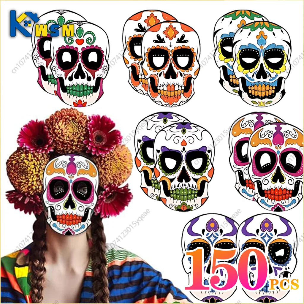 Mexican Day of The Dead Masks Diy Skull Mask Halloween Party Masquerade Paper Skeleton Ghost Face Masks Halloween Decorationv