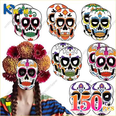 Mexican Day of The Dead Masks Diy Skull Mask Halloween Party Masquerade Paper Skeleton Ghost Face Masks Halloween Decorationv 