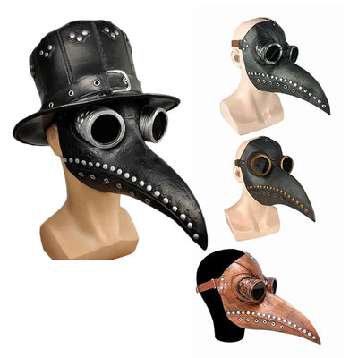 Halloween Black Rubber Plague Doctor Mask Long Nose Bird Beek Steampunk Gas Latex Face Mask Cosplay Prop for Kids and Adult 