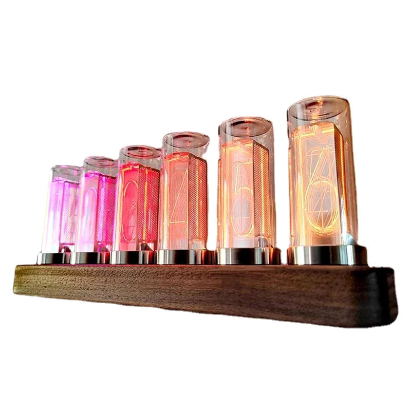 RGB-6BITS Nixie Tube Clock - Wooden LED Digital Watch with Retro Glow, Alarm Function, and Desktop Decoration 