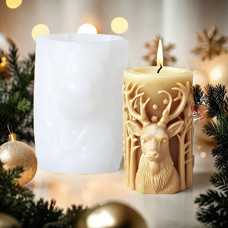 3D Christmas Tree Elk Relief Cylinder Candle Silicone Mold Merry Christmas Letter Snowflake Cylinder Candle Molds Xmas Gift