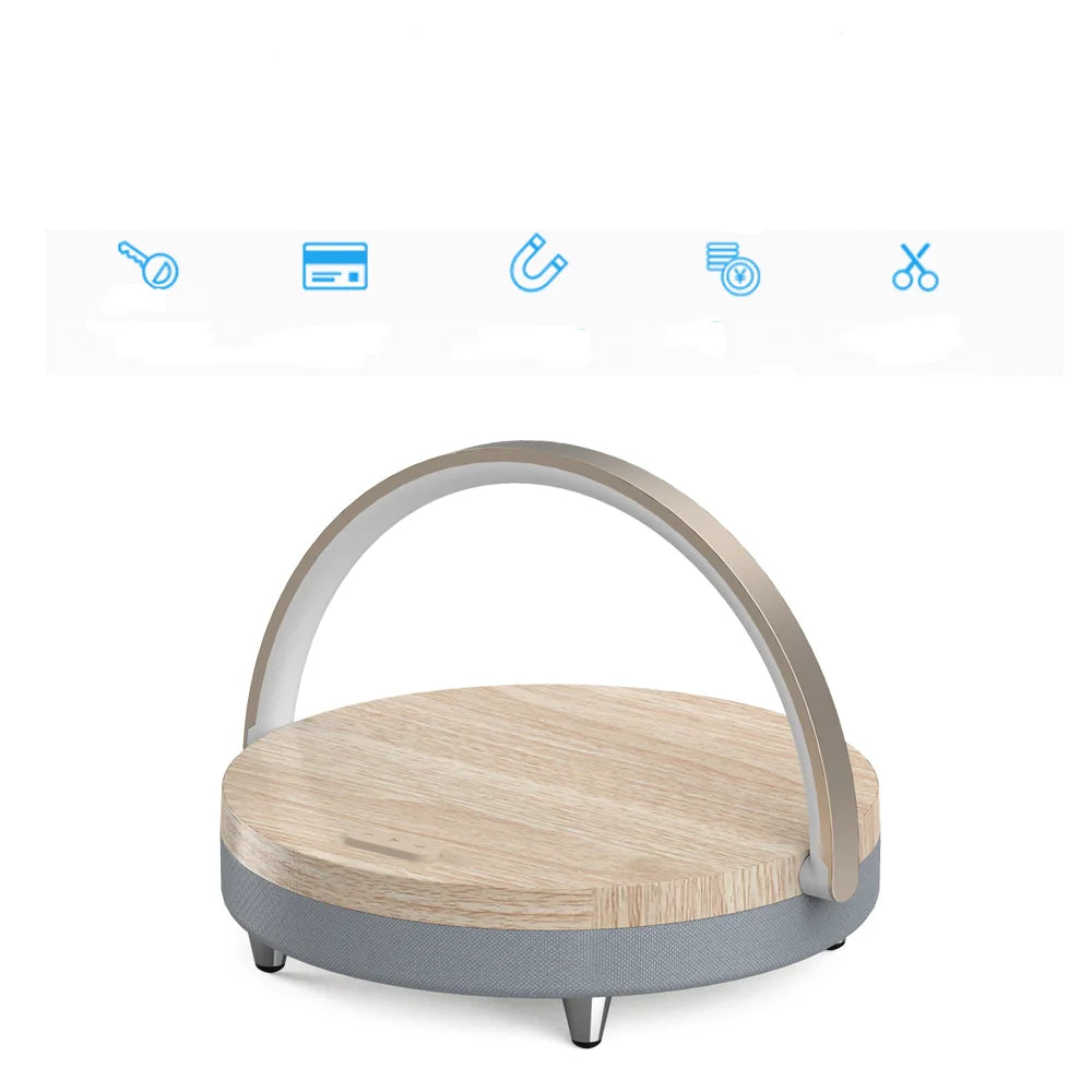 S21 Pro Wood Wireless Charger with LED Lamp and Bluetooth Speaker – 15W High Power Fast Charging for iPhone 14 